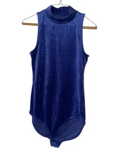Gap Bodysuit Womens Extra Small Blue Velour Sleeveless Mock Neck One Piece Top - Picture 1 of 6