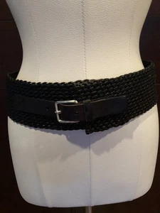 Cintura DKNY in vera pelle larga nera argento fibbia fianchi vita bassa intrecciata M L usata in ottime condizioni - Foto 1 di 7