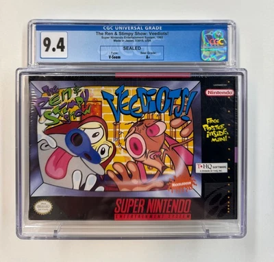 Ren & Stimpy Show: Veediots! SNES 1993 CGC 9.4 SEALED V-Seam A+ - Image 1 of 2