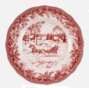 Weihnachtsstern Toilette 222 Fünfter rot Feiertag Teller 8 1/2" Winter Schlittenfahrt Szene NEUWERTIG - Bild 1 von 3