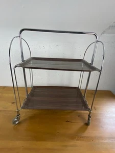 Vintage Gerlinol Servierwagen Klappbar 60er/70er Jahre – Chrom & Holzoptik - Bild 1 von 9