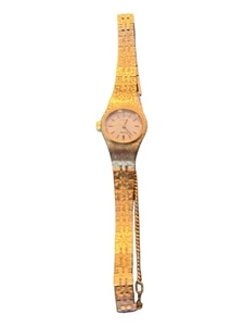 Vintage Dainty Pulsar Gold Tone Watch Quartz Safety Chain Bezel MCM Untested - Afbeelding 1 van 16