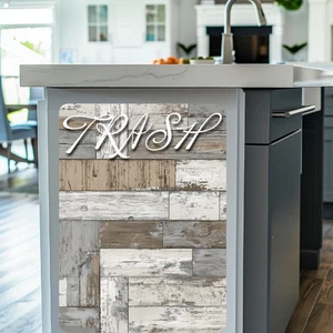 Rustic Shiplap Trash Can Fabric Decal Protective Wall Guard Sticker Kitchen - Picture 1 of 3
