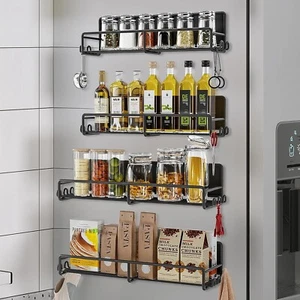 Spice Magnetic Rack Refrigerator Shelf Pack Fridge Organizer with Hooks(4Pack) - Picture 1 of 7