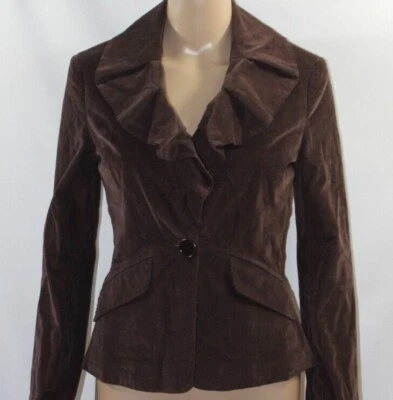 BCBG Max Azria Brown Corduroy Jacket Blazer Ruffle Collar Lined Tailored Fit XXS - Image 1 of 4