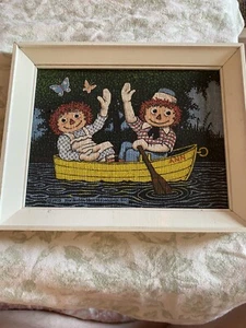 Raggedy Ann Andy Picture Vintage 1975 Kay Dee Stampe a mano lino puro - Foto 1 di 11