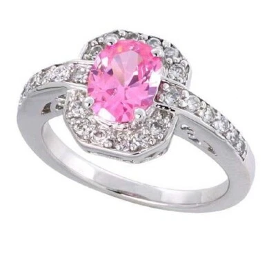 Argento Sterling Fidanzamento Zirconi Anello W/ 8x6mm (1.25ct) Ovale Cut Centro - Immagine 1 di 2