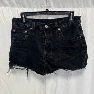 Levi’s 501 Jean Shorts Black High Rise Cut Off Denim Festival Women’s Size 28 - Picture 1 of 6