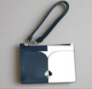Kate Spade Nicola Zip Card Holder Wristlet Black White Leather Wallet - Picture 1 of 6