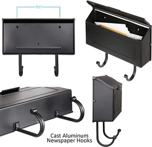 Cast Aluminum Metal Mailbox with Newspaper Hooks, Easy to Install Wall Mount,... - Picture 1 of 1