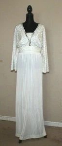 Vintage 60s 70s Jack Bryan Dupuis Maxi Dress Size 14 16 Ivory Silver Beaded - Picture 1 of 8