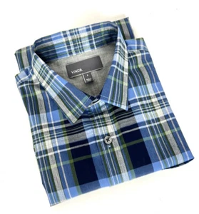 Vince Men’s Button Down Shirt Cotton Casual Plaid Blue Green Gray sz S NWT - Picture 1 of 14