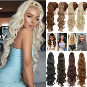 One Piece Real Thick Curly Wavy Ponytail Clip In Hair Extensions Long as Human H - Picture 1 of 22
