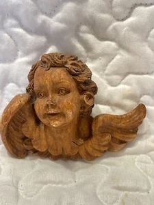 Cherub Angel Head Hand Carved Wood Wall Ornament Vintage German 3.75”H 4.25”L - Picture 1 of 2