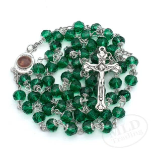 Emerald Green Rosary Necklace – Jerusalem Holy Center – 8mm Catholic Beads - Picture 1 of 8