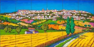 Toskanische Fliese Backsplash Stefano Calisti Landschaft Kunst Keramik Wandbild POV-SC012 - Bild 1 von 5
