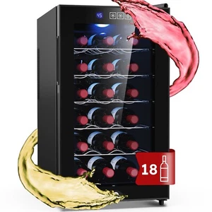 Wine Fridge 18-bottle Wine Cooler Refrigerator Stainless Steel Cabinet 54°F-66°F - Picture 1 of 9