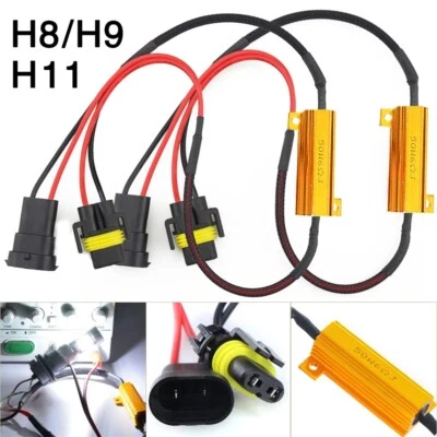 2X H11 H8 LED Light Fog Xenon HID No Error Load Resistor Wiring Harness Adapter - Image 1 of 4