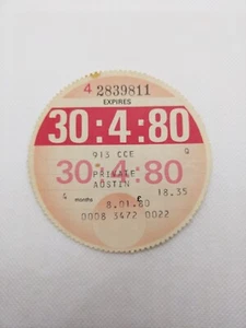 Vintage PRIVATE AUSTIN 1980 LVLO Original Old Road CAR Cars Tax Disc Rare - Picture 1 of 2