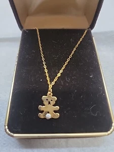 Vintage 14K Gold Filled by Nicolo Brecci Dainty Necklace Bear W Diamond Chip.... - Picture 1 of 2