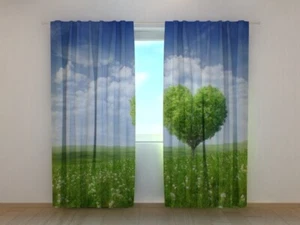 3D Curtain Printed Love Tree 2 Green Meadow image Wellmira Made to Measure - Picture 1 of 7