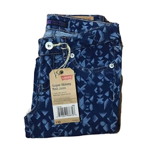 Levis Pants Girls 8 Regular Blue Denim Super Skinny Knit Jean Geometric Stretch - Picture 1 of 11