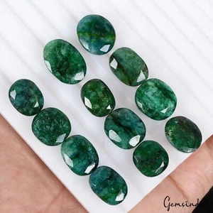 Natural 147.90 Cts Certified Brazilian Green Emerald Oval Cut Gemstones~ 12 Pcs - Picture 1 of 4