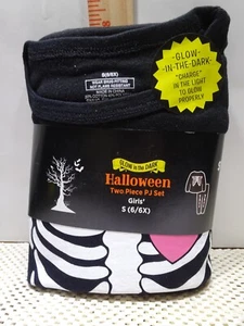 HALLOWEEN 2 PC PJ SET Girl’s Glow In The Dark Skeleton Size S 6/6X NEW! - Picture 1 of 7