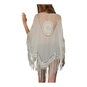 Poncho Everleigh Crochet Flecos Cubrir Kimono Bohemio Festival Talla Grande - Imagen 1 de 7