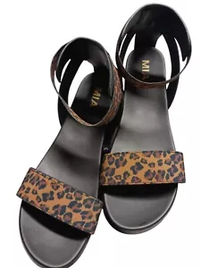 MIA Lydia Sandalias Elásticas Guepardo Negro y Marrón Talla 9 Nuevas con Caja Verano Playa - Imagen 1 de 7