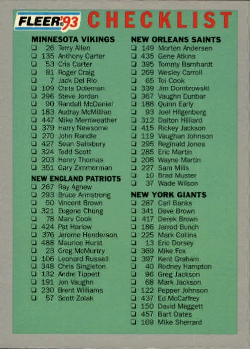 1993 Fleer Football "Main Set" Base Cards #251 to #500 - Image 1 of 1