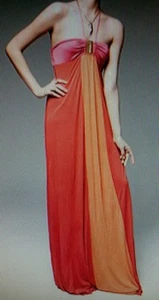 Neon NEW Red Jersey Colorblock Maxi Dress XS* - Picture 1 of 3