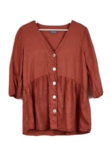 Sussan 100% Linen Top Womens Button Up Brown 3/4 Sleeve - Picture 1 of 7