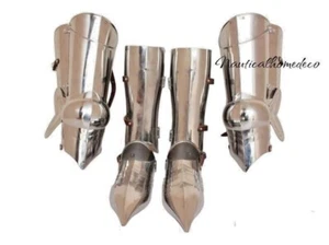 Medieval Knight Full Leg Guard Greaves with Shoes Roman Cuirass Armor Handmade - Picture 1 of 8