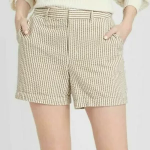 A New Day Women's Size 0 Casual Seersucker Chino Shorts Cream/Brown Stripe - Picture 1 of 6
