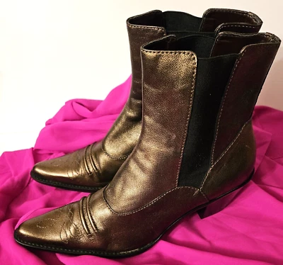 NEW Franco Sarto Cowgirl Western Bronze Metallic Leather Ankle Boots 8.5 - Image 1 of 4