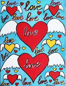 A.Z. Davis 11" x14" Painting Abstract Modern Pop Folk Heart Still Life Love Art - Picture 1 of 5
