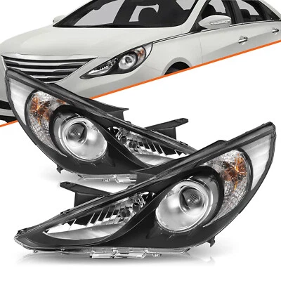 For 2011 2012 2013 2014 Hyundai Sonata Projector Headlights Pair Black Housing - Image 1 of 4