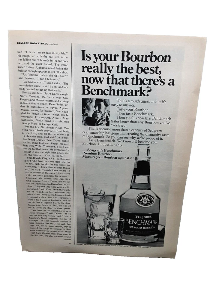 1973 Seagrams Benchmark Бурбон Оригинальная Печатная Реклама Винтаж - Изображение 1 из 1