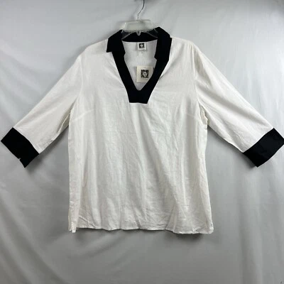 Anne Klein Tunic Blouse Womens White Black Linen Blend Popover size XL New - Image 1 of 4