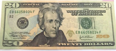 USA 2004 B2 SERIES, PAPERMONEY, JACKSON 20 DOLLARS, F-XF, USED, EB 66058034F - Image 1 of 2