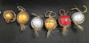 6 antike VIKTORIANISCHE Weihnachtsschmuck Kugeln Draht Lametta 1890-1920er gold rot - Bild 1 von 11