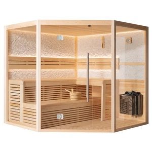 Sauna 240x240 cm aus Pinienholz Saunaofen 9kW Viking Bi-O  - Bild 1 von 10