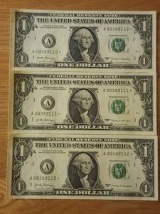2017 $1 "STAR NOTE" LOT (3) BOSTON DISTRICT UNC/GEM CONS SERIAL # NOTES - Picture 1 of 5