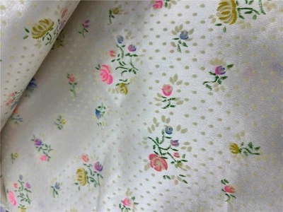 Vintage floral Swiss dot fabric 2 yards 22" X 44" satiny with flocked flowers - Image 1 of 4