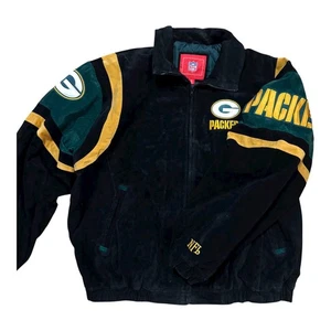 Vintage Green Bay Packers NFL Licensed Jacket Full Zip Leather Suede Gr. XL Blk Green - Bild 1 von 9