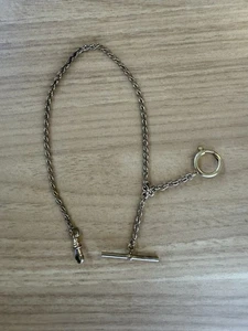 Vintage Pocket Watch Chain Albert T-Bar Swivel Clasp 1/20 12K Gold-Filled - Picture 1 of 13