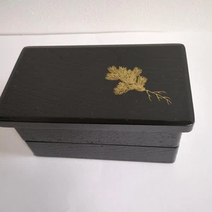 Japanese Jubako Bento Box Kyoto Asahi Lacquer Studio Two-Tiered Gold Pattern - Picture 1 of 5