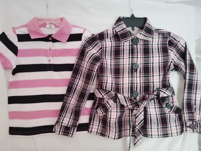 Crazy 8 Girls Sz. 5/6 Pink, Black, White Striped Shirt and Plaid Jacket - Image 1 of 4