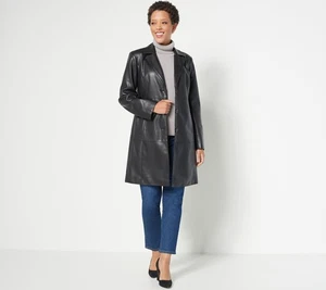 Dennis Basso Faux Leather Trench Coat Black XL New - Picture 1 of 1